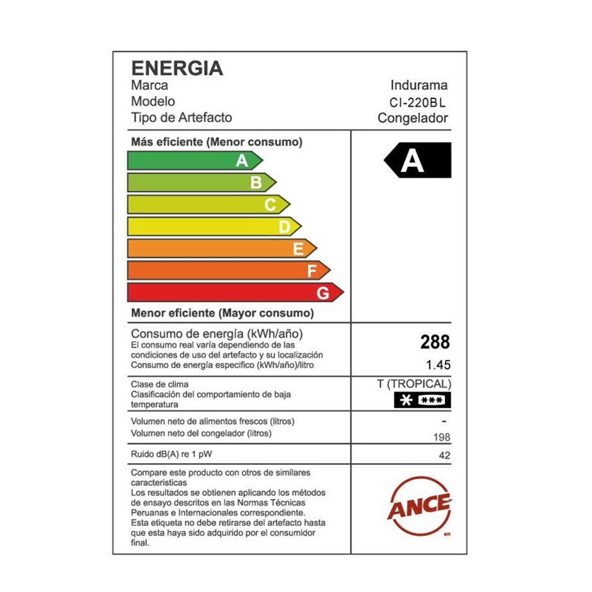 INDURAMA - CONGELADORA INDURAMA DEFROST 198LT CI-220BL BLANCO