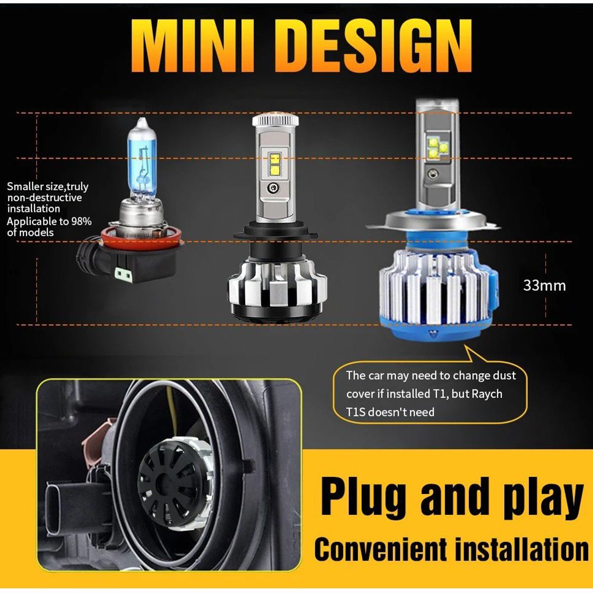 GENERICO - Par De Focos Led T15 H4 Alta Baja Alta Potencia Auto Moto