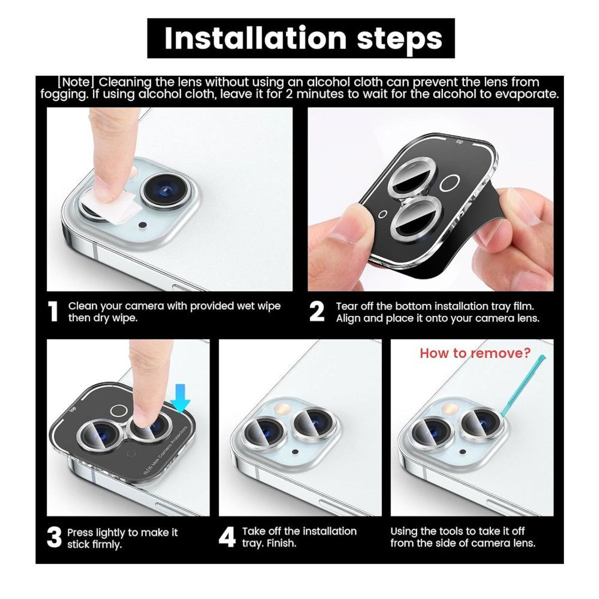 GENERICO - Protector de Cámara Metálico Compatible con iPhone 15-15 Mini Silver