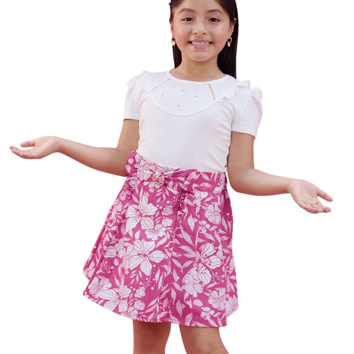 KIDS MASHMELO - Falda Tableada con Broche de Lazo para Niña Kids Mashmelo