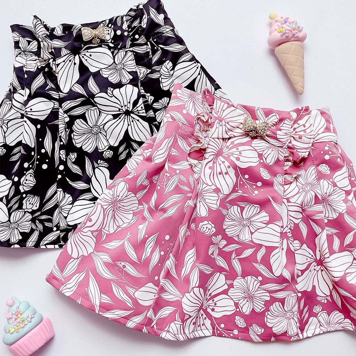 KIDS MASHMELO - Falda Tableada con Broche de Lazo para Niña Kids Mashmelo