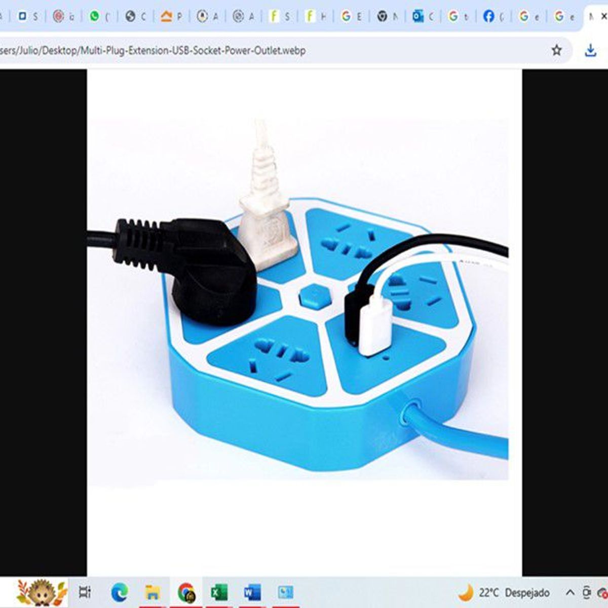 GENERICO - EXTENSION REDONDA  4 TOMAS UNIVERSALES  + 2 TOMAS USB 2M