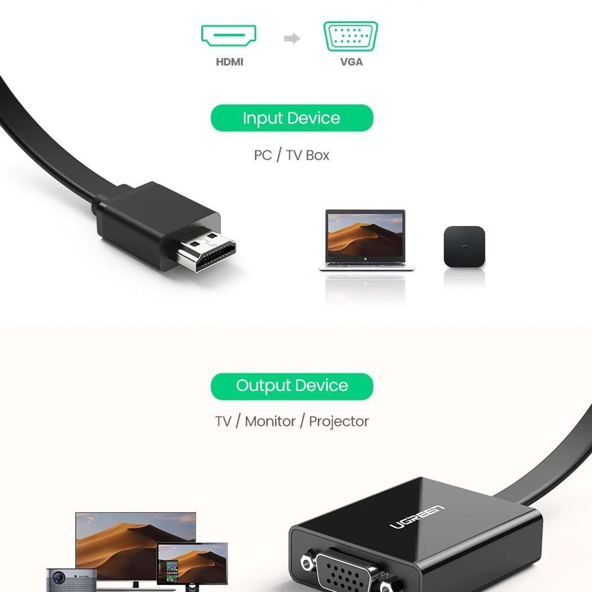 UGREEN - Ugreen Adaptador HDMI a VGA + 3.5mm Audio MM101 - 40248