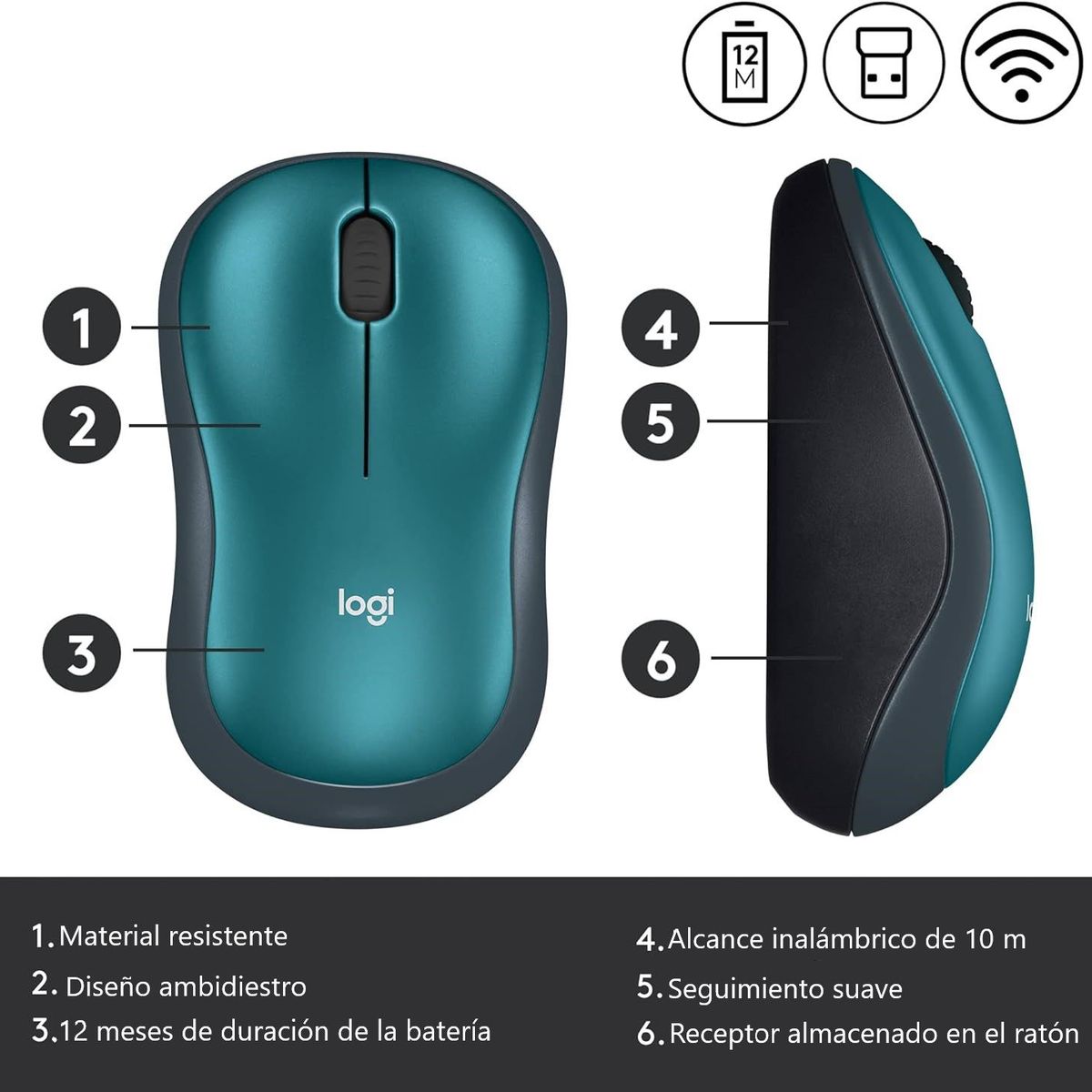 LOGITECH - Mouse Logitech M185 Wireless Azul