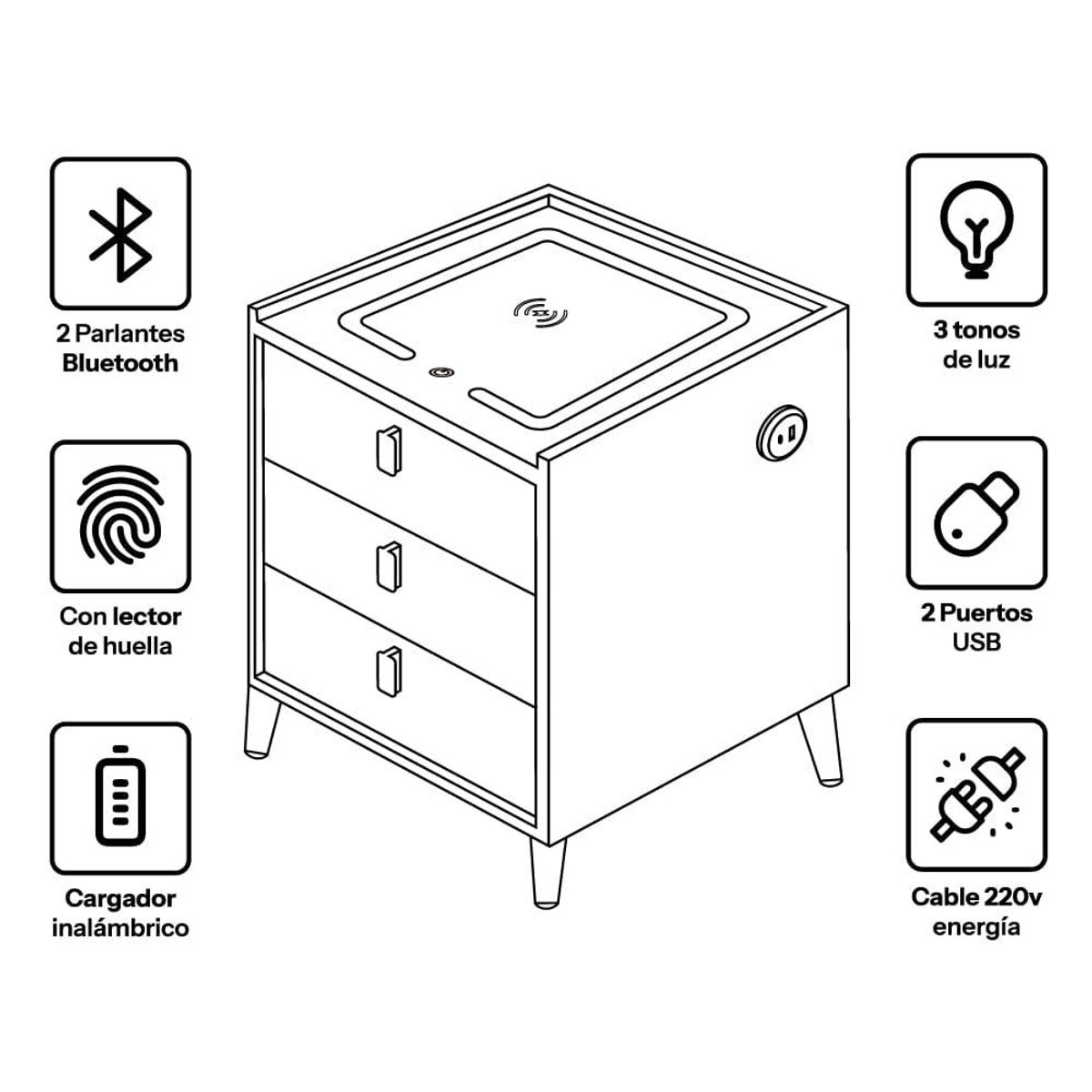 GENERICO - Mesa de Noche Smart 900-2  Blanco