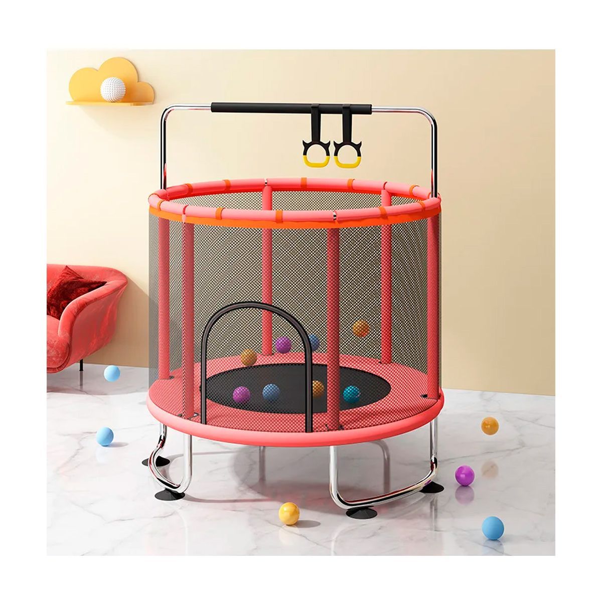 GENERICO - Trampolín Saltarín Infantil Con Juegos Red De Seguridad 140cm Rojo