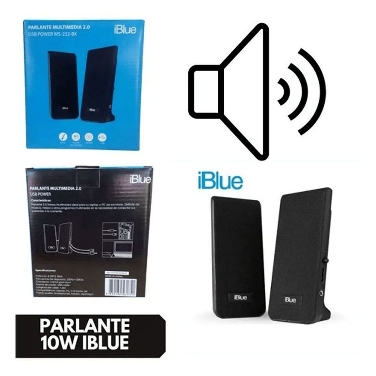 IBLUE - PARLANTE IBLUE 2.0 MULTIMEDIA NEGRO 3.5MM / USB POWER PARA PC / LAPTOP