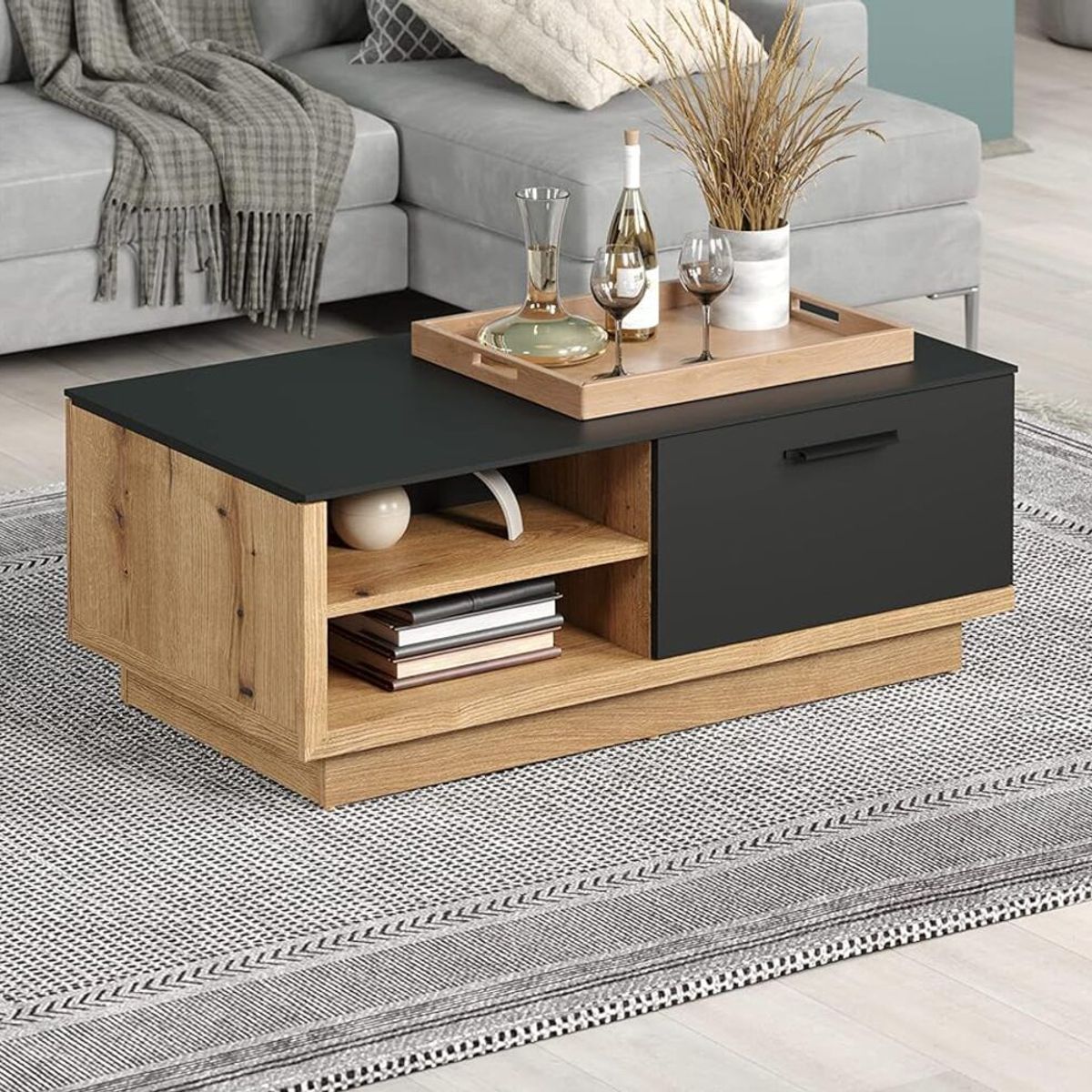 TU MESITA - Mesa de Centro moderna Merlina color NegroMarrón TU MESITA