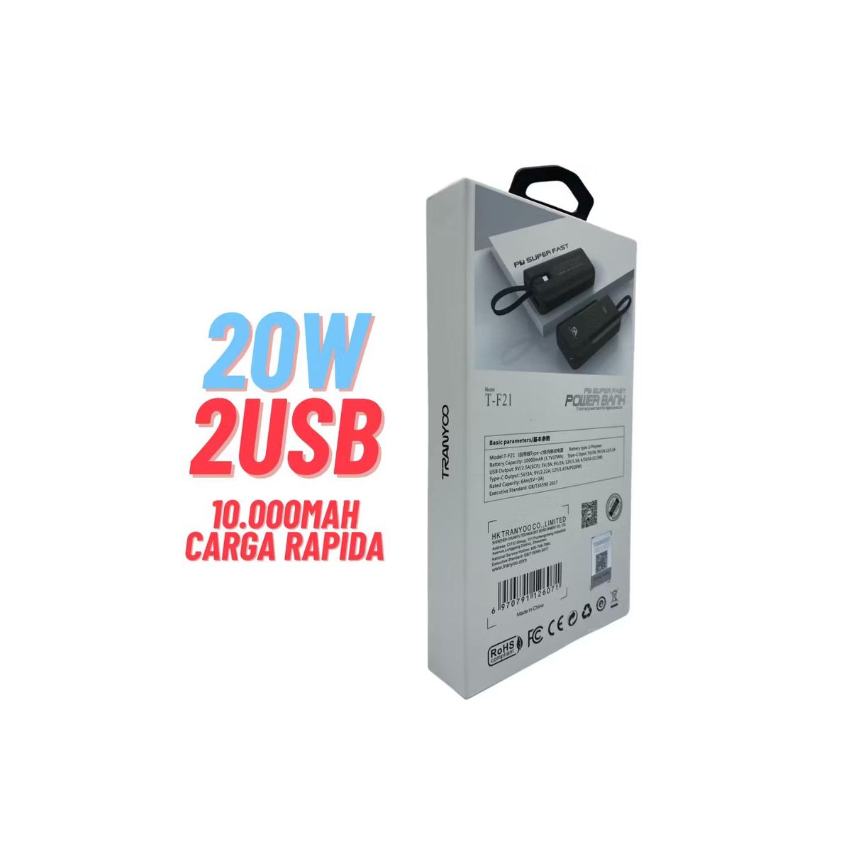 GENERICO - Power Bank Bateria Portatil 10000mah Carga Rapida 20w T-k01