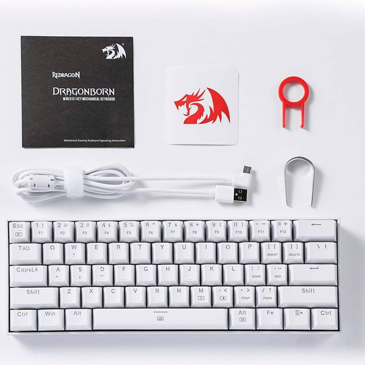 REDRAGON - Teclado Redragon DRAGONBORN English K630W-RGB WHITE BLUE SWITCH