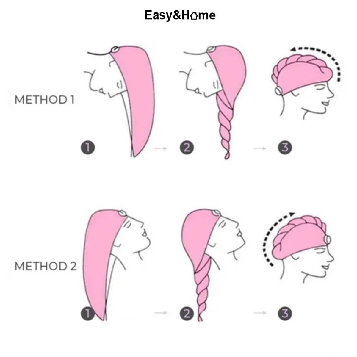 EASY&HOME - Gorro Toalla Turbante para Cabello de Baño EasyHome HYC280032 Rosado
