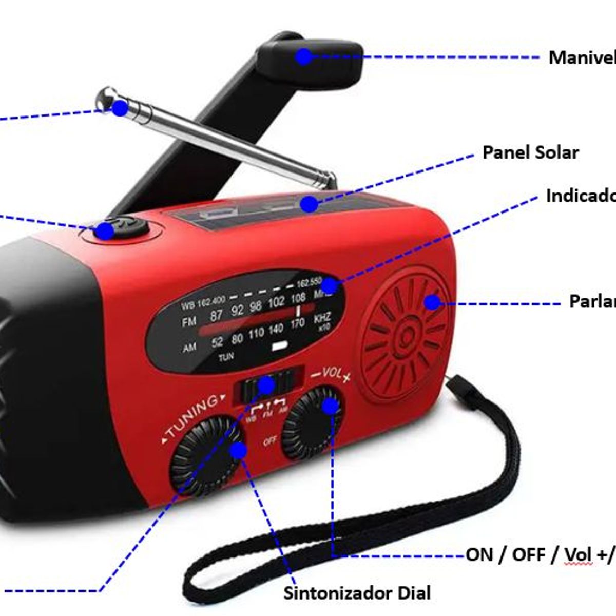 GENERICO - Radio multifuncional con manivela Rojo