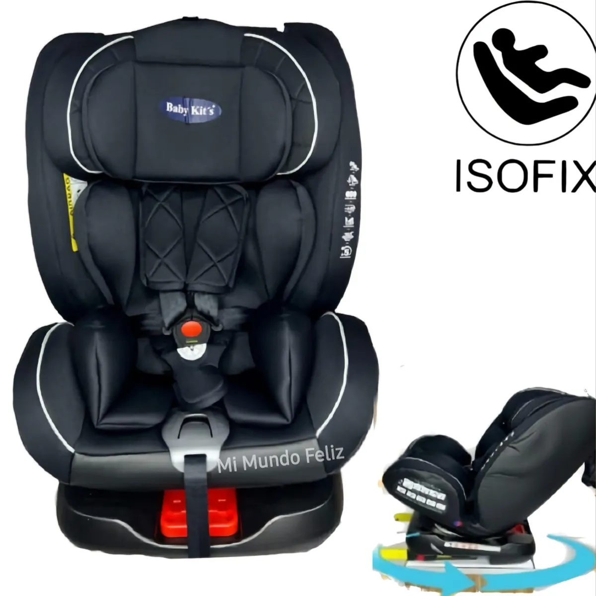 BABY KITS - Silla de Auto Carro Para Bebes Con Asiento Giratorio Reclinable Isofix