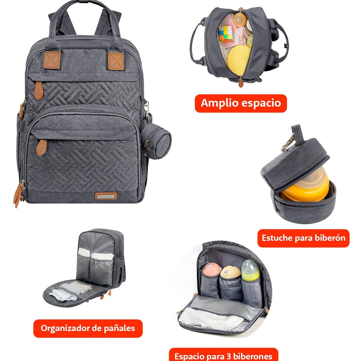 GENERICO - Mochila para bebé con cambiador en gris oscuro