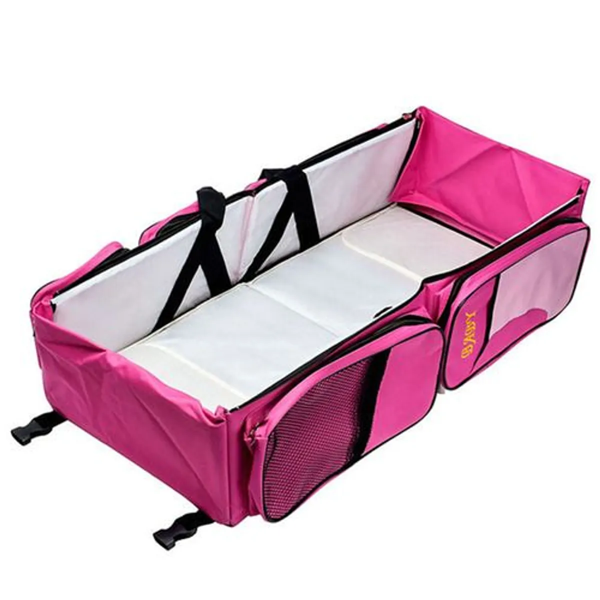 GENERICO - Pañalera Cambiador Portatil Para Bebe Cuna Convertible Bolso Rosado
