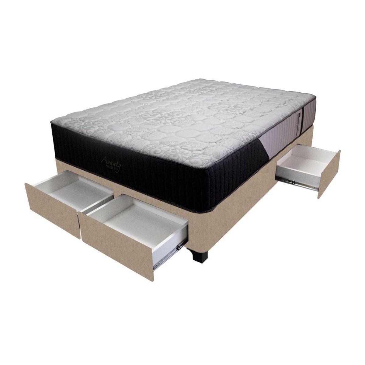 BARAKA HOME - Cama Pocket Vip + 4 Cajones 1.5 Plz + 1 almohada - Beige Claro