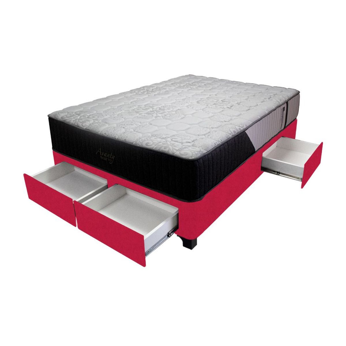BARAKA HOME - Cama Pocket Vip + 4 Cajones 1.5 Plz + 1 almohada - Rojo