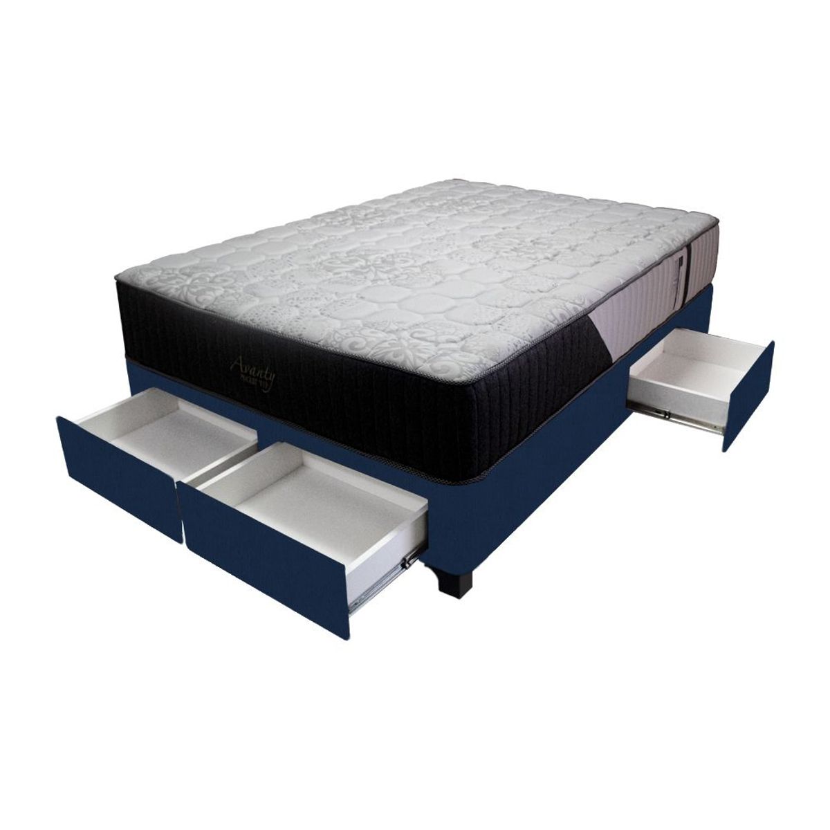 BARAKA HOME - Cama Pocket Vip + 4 Cajones 1.5 Plz + 1 almohada - Azul Marino