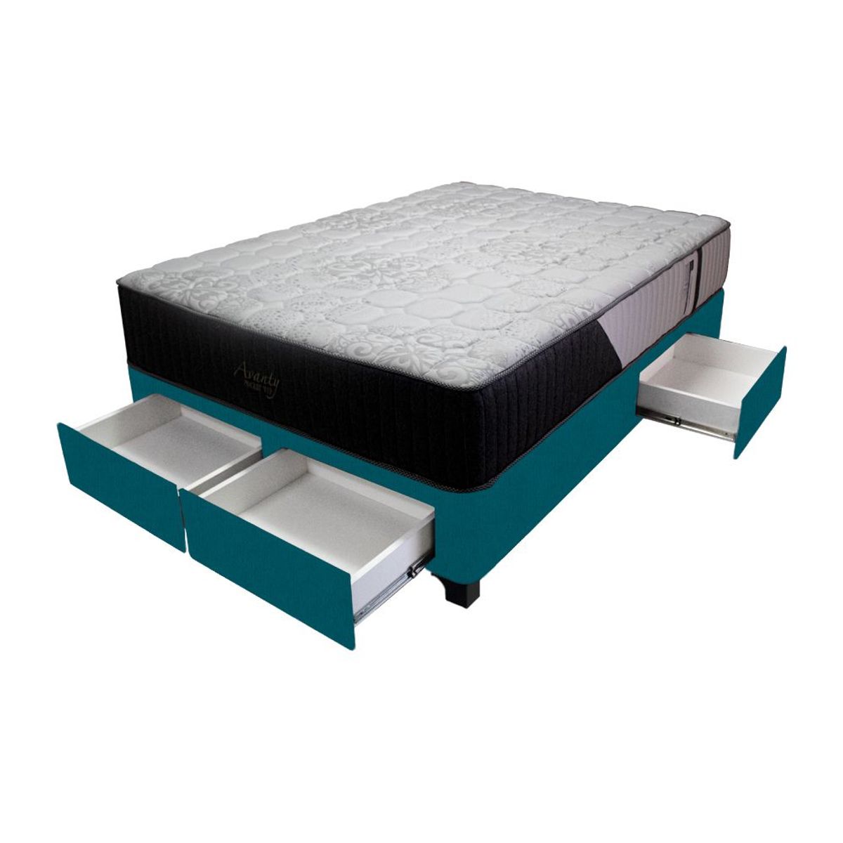 BARAKA HOME - Cama Pocket Vip + 4 Cajones 1.5 Plz + 1 almohada - Cobalto