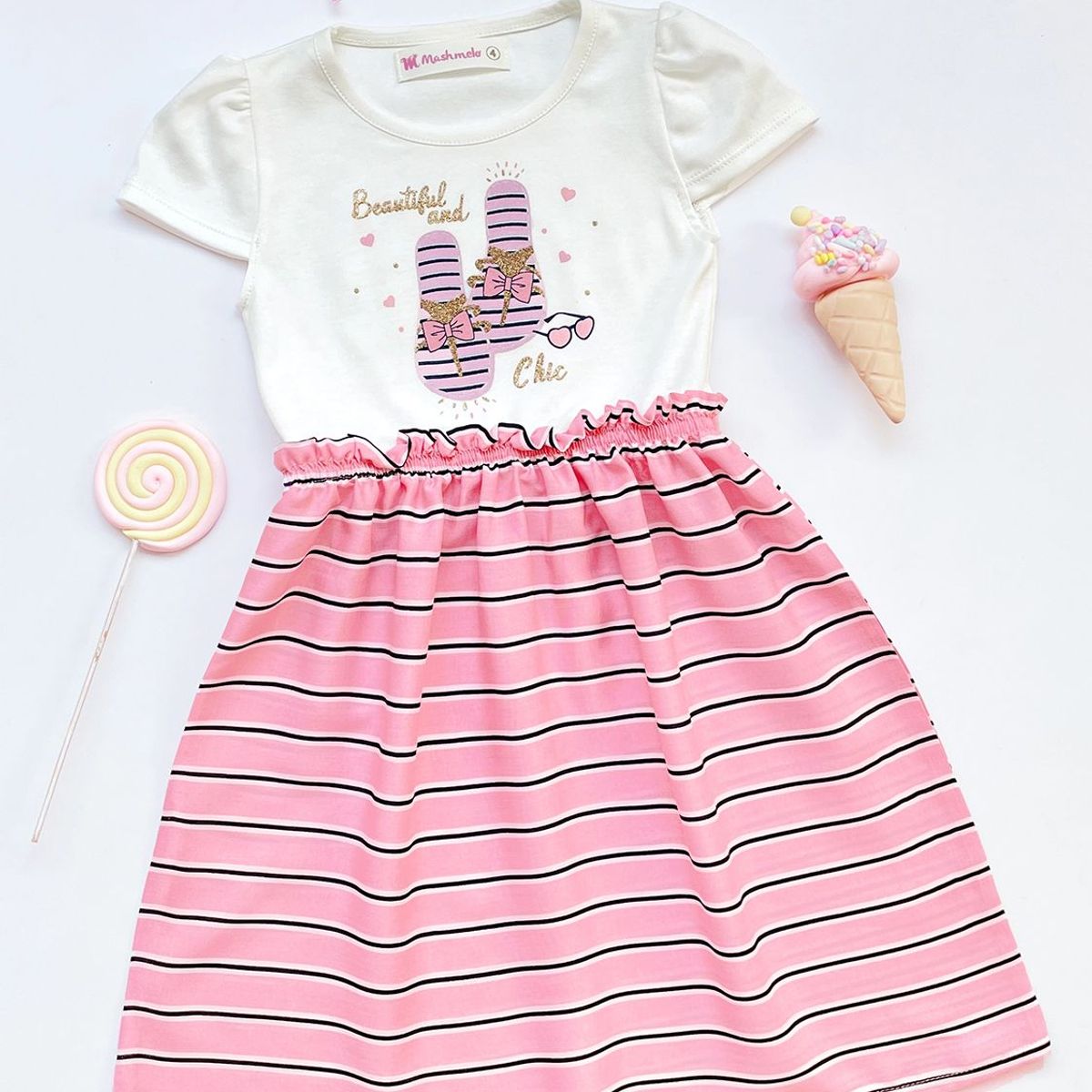 KIDS MASHMELO - Vestido de Niña con Estampado ‘Beautiful Chic’ Kids Mashmelo