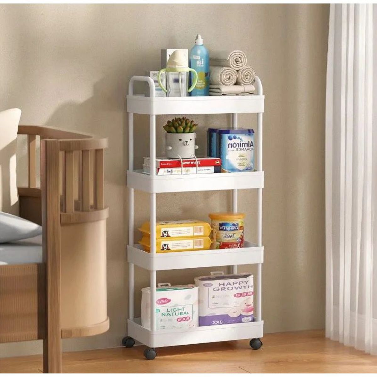 GENERICO - CARRITO ORGANIZADOR MULTIUSOS 4 NIVELES CON RUEDAS - BLANCO