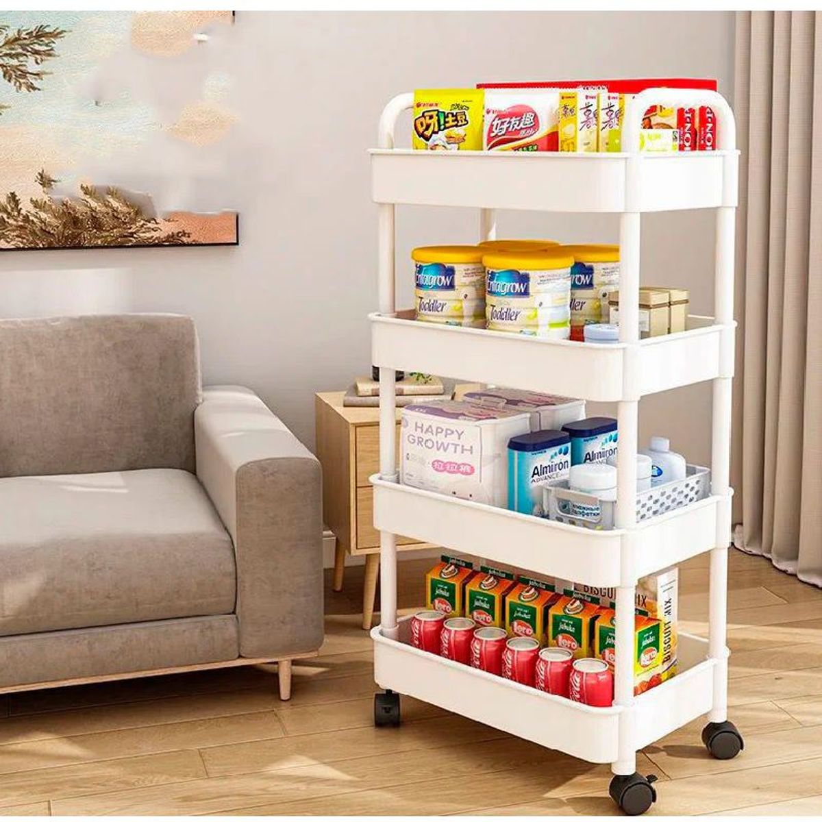 GENERICO - Carrito Organizador Multiusos 4 Niveles con Ruedas -Blanco