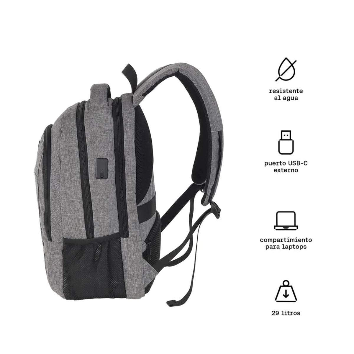 KUZLER - Mochila laptop 15.6 con cargador y bolsillo antirrobo