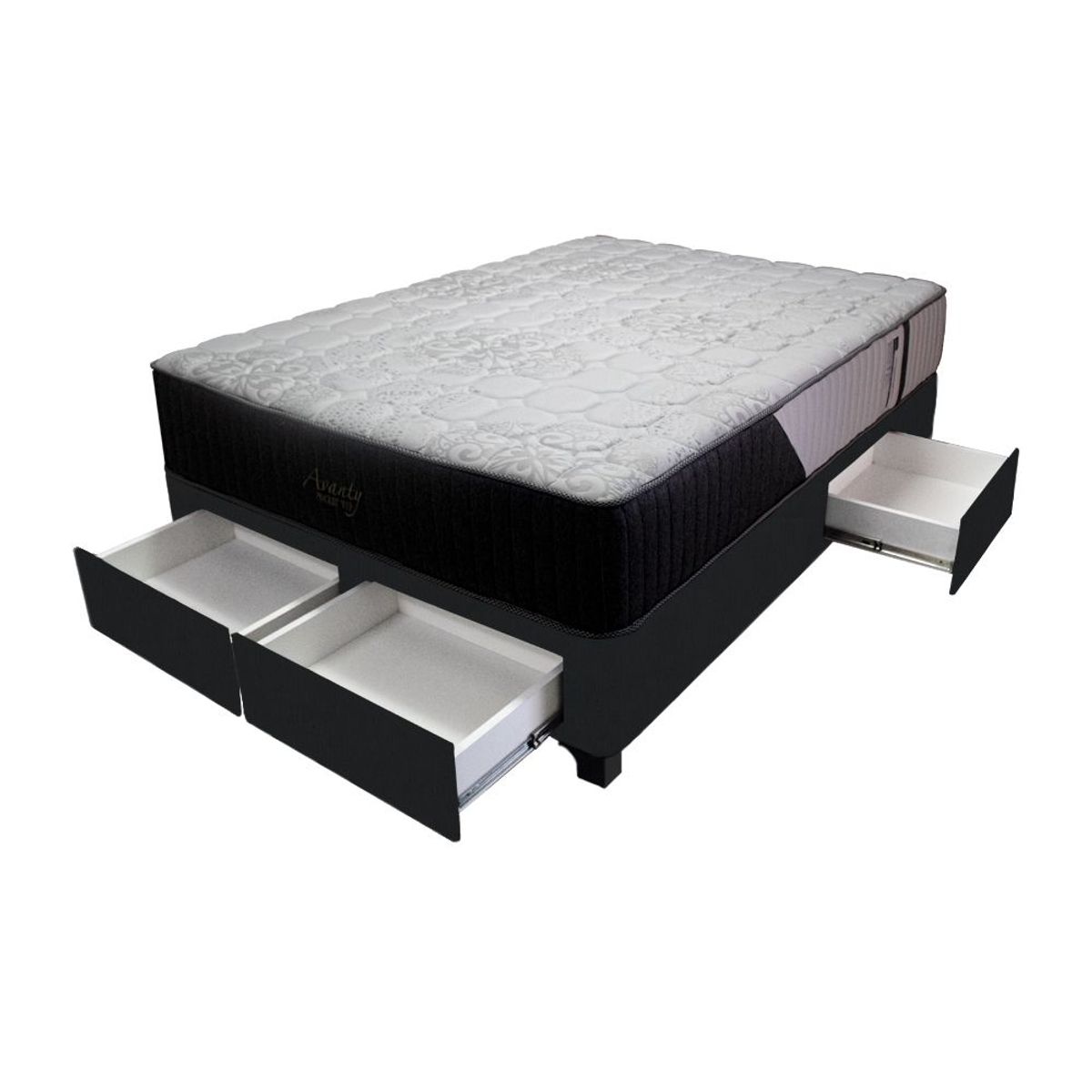 BARAKA HOME - Cama Pocket Vip + 4 Cajones 2 Plz + 2 almohadas - Negro