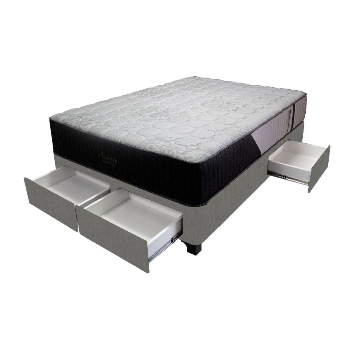 BARAKA HOME - Cama Pocket Vip + 4 Cajones 2 Plz + 2 almohadas - Gris Oscuro