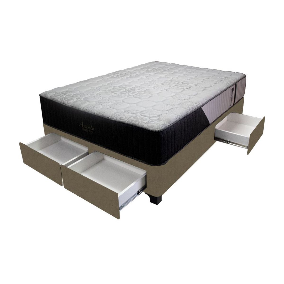 BARAKA HOME - Cama Pocket Vip + 4 Cajones 2 Plz + 2 almohadas - Beige Oscuro