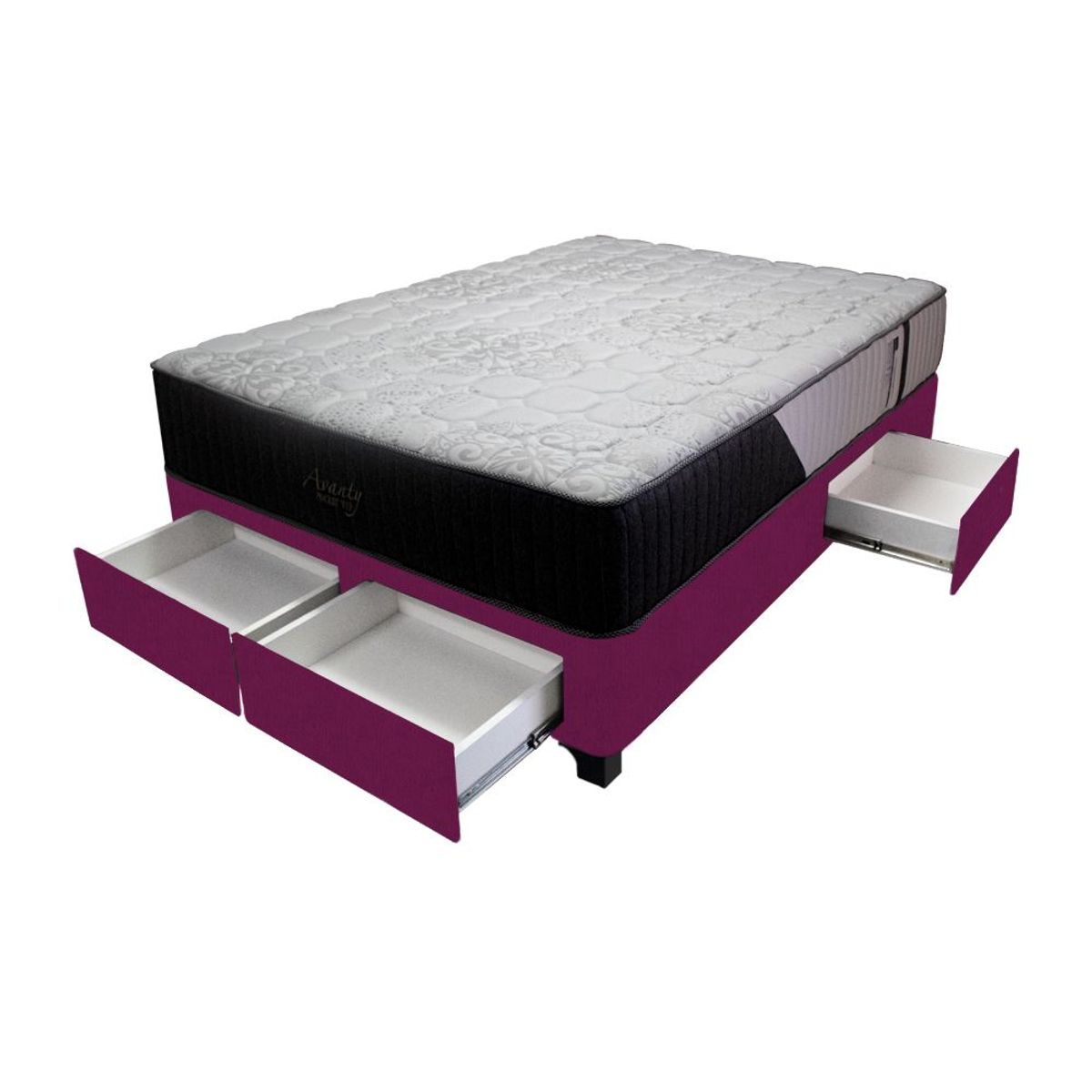 BARAKA HOME - Cama Pocket Vip + 4 Cajones 2 Plz + 2 almohadas - Purpura