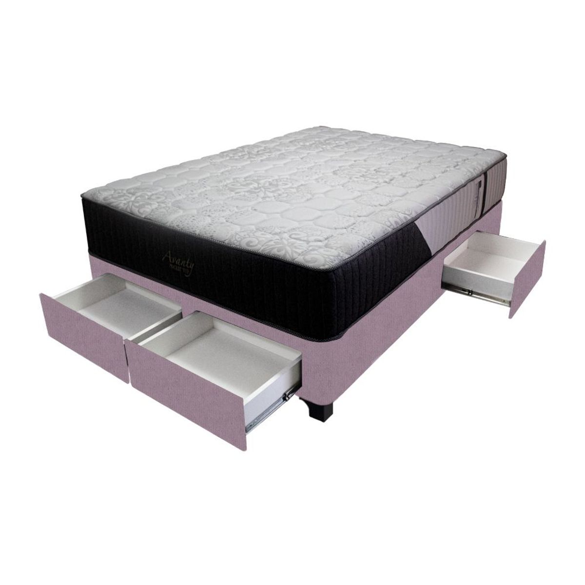 BARAKA HOME - Cama Pocket Vip + 4 Cajones 2 Plz + 2 almohadas - Lila