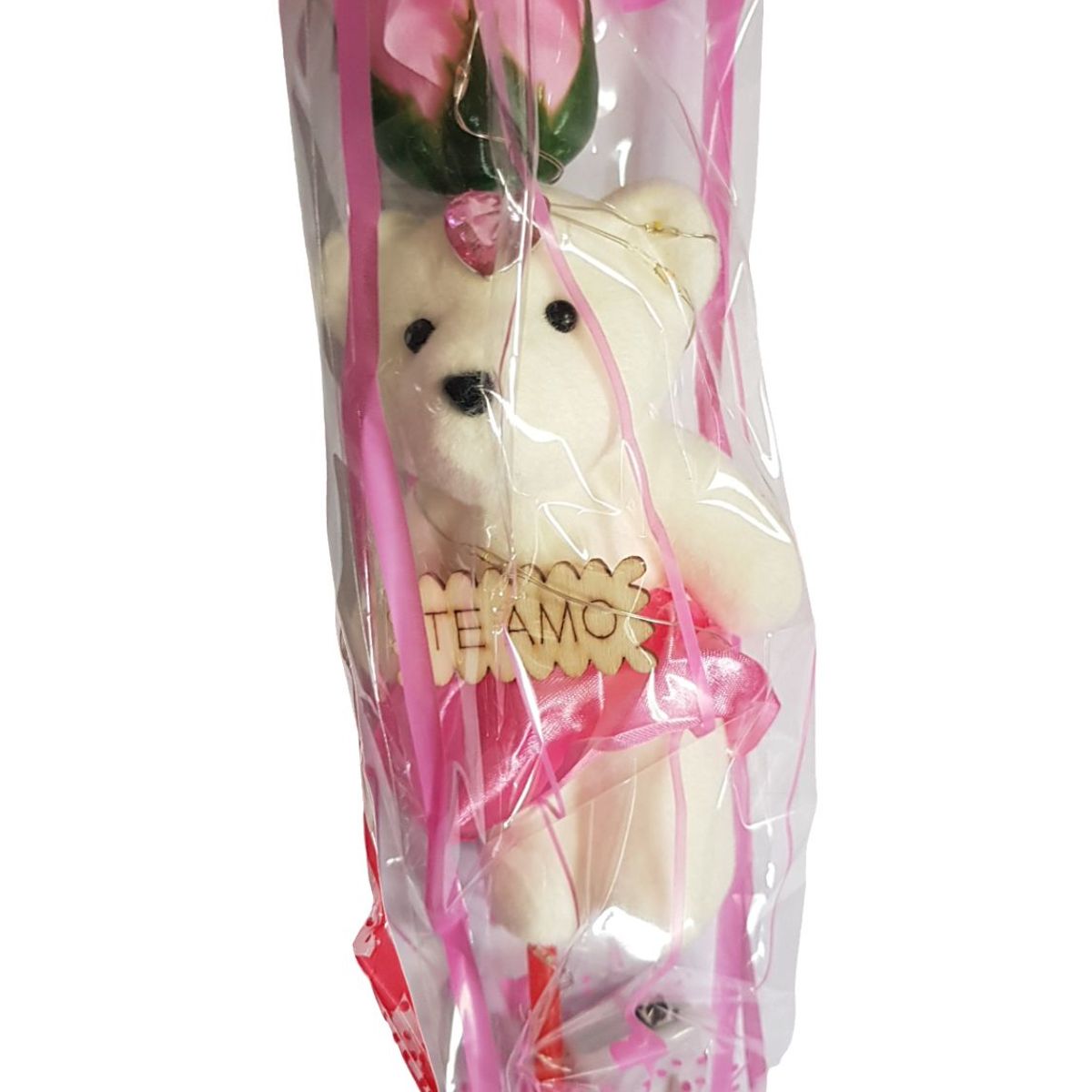 GENERICO - 3 Rosas Rosadas con Osito y Luces