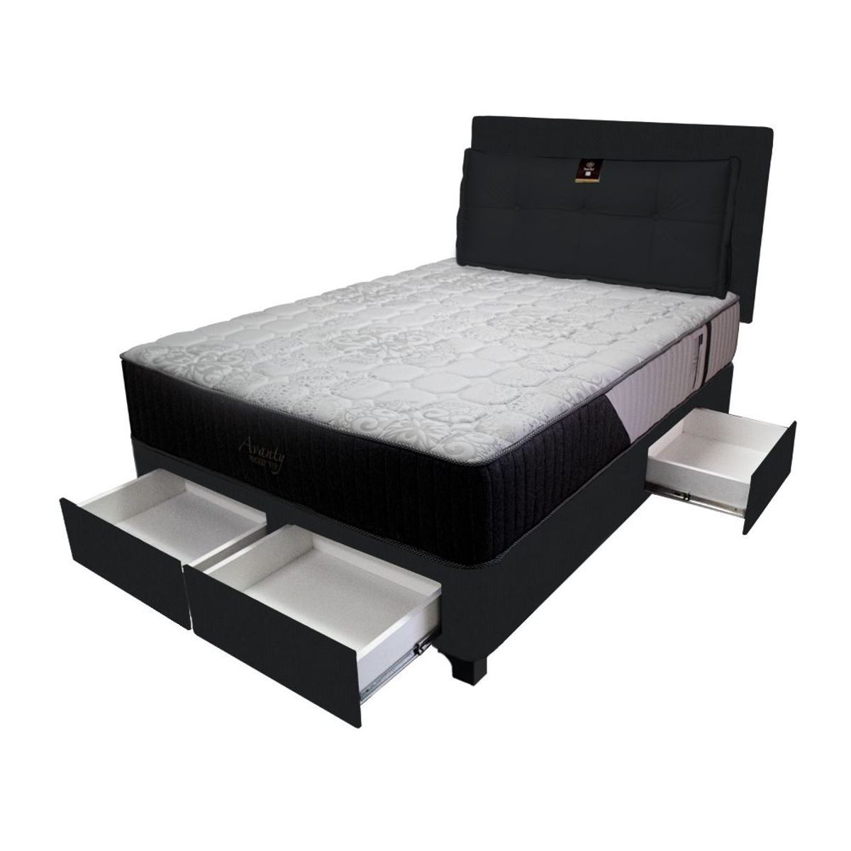BARAKA HOME - Dormitorio Pocket Vip + 4 Caj. 1.5 Plz + Cabecera + Cojin - Negro