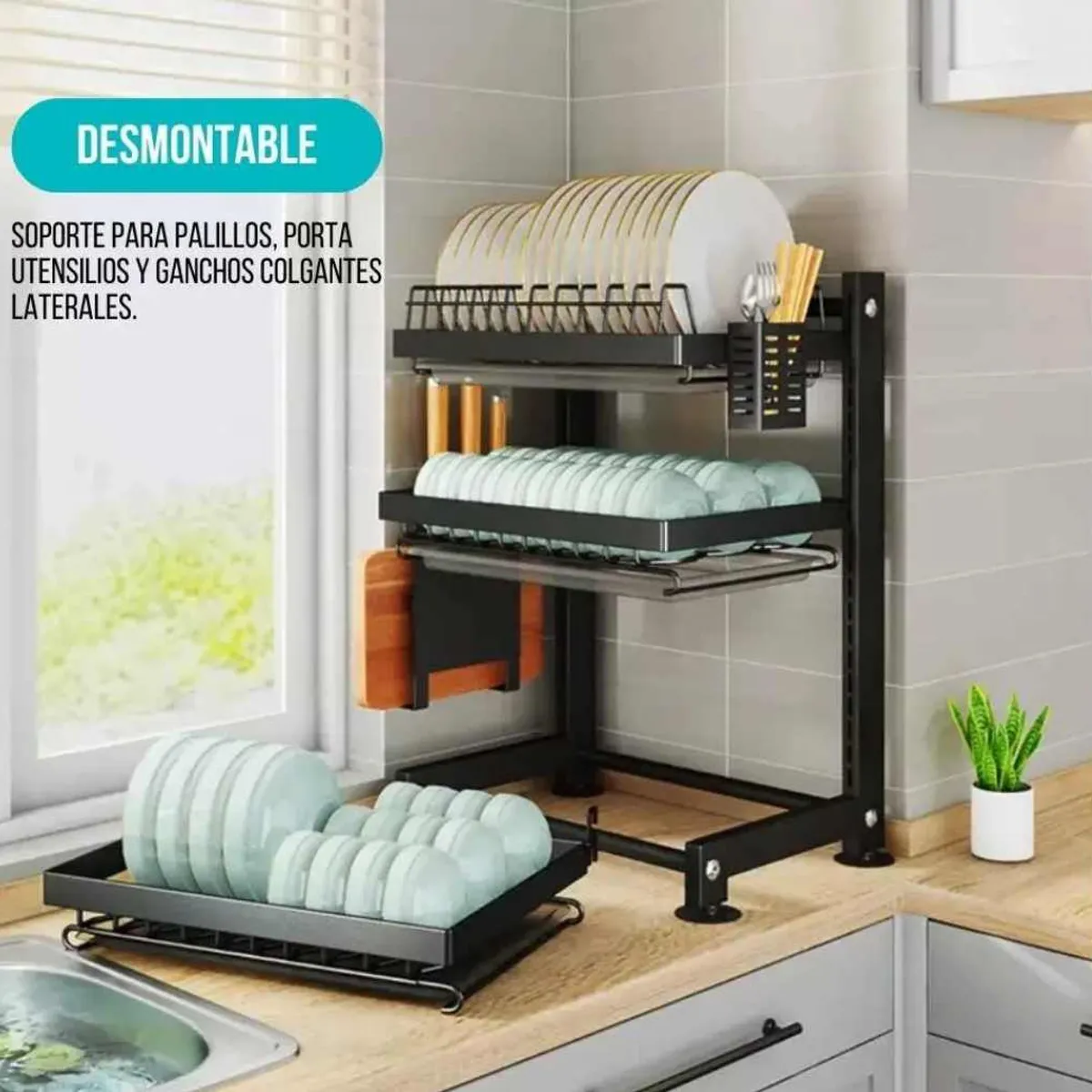 GENERICO - Secaplatos Escurridor de Platos de 3 Niveles Portaplatos de Cocina