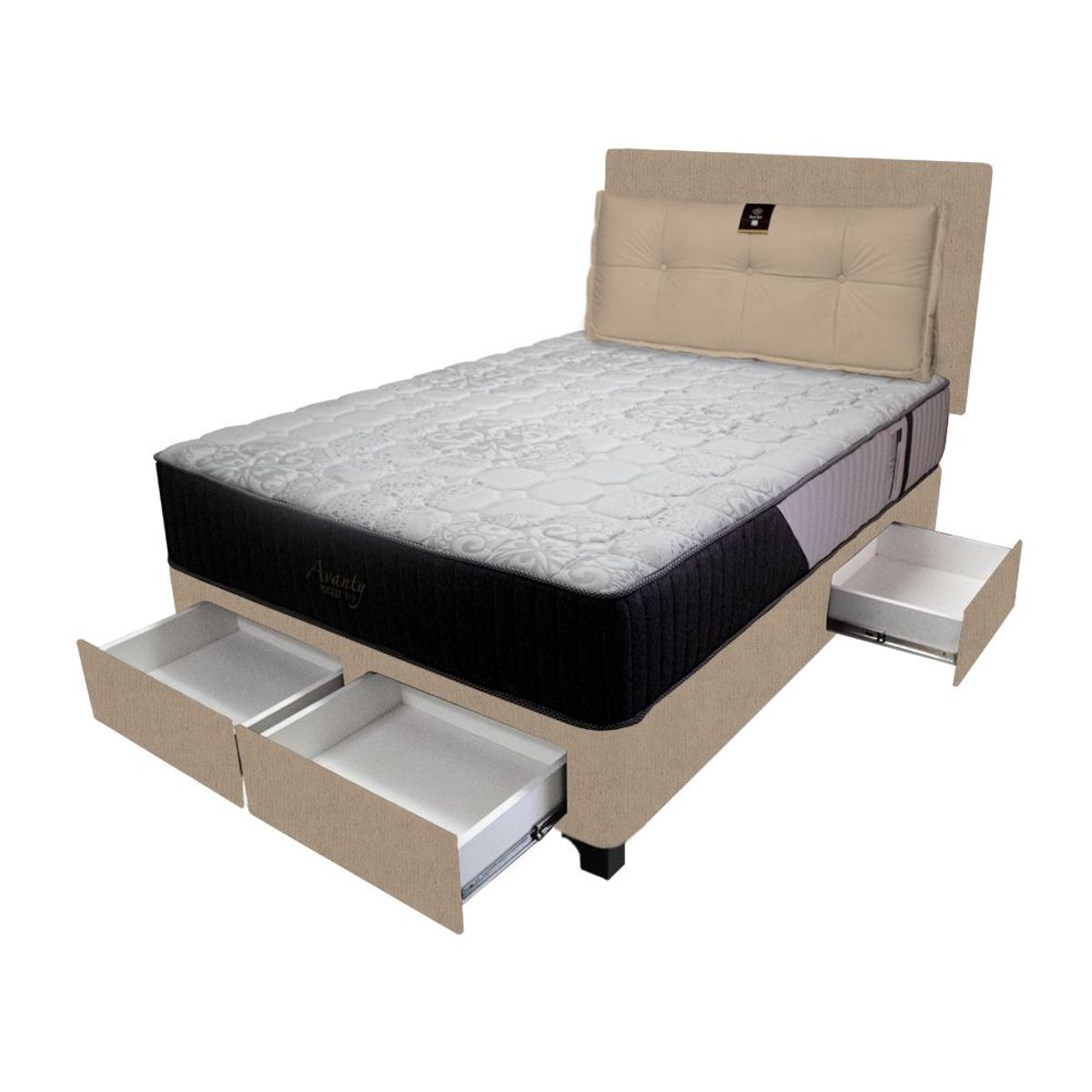 BARAKA HOME - Dormitorio Pocket Vip + 4 Caj. 1.5 Plz +Cabecera + Cojin - Beige Claro