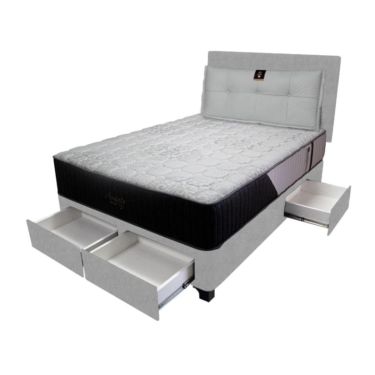 BARAKA HOME - Dormitorio Pocket Vip + 4 Caj. 1.5 Plz + Cabecera + Cojin - Gris Claro