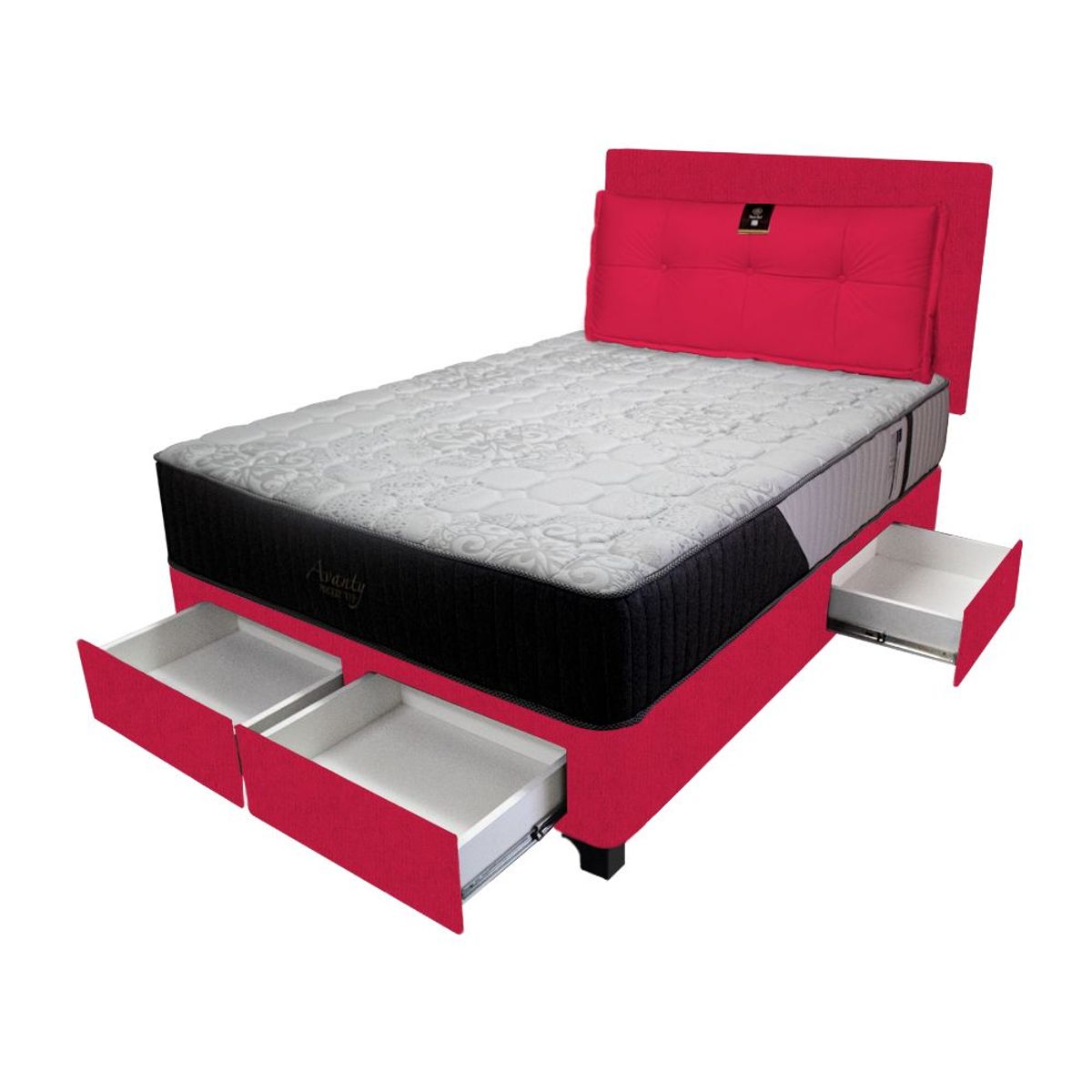 BARAKA HOME - Dormitorio Pocket Vip + 4 Caj. 1.5 Plz + Cabecera + Cojin - Rojo
