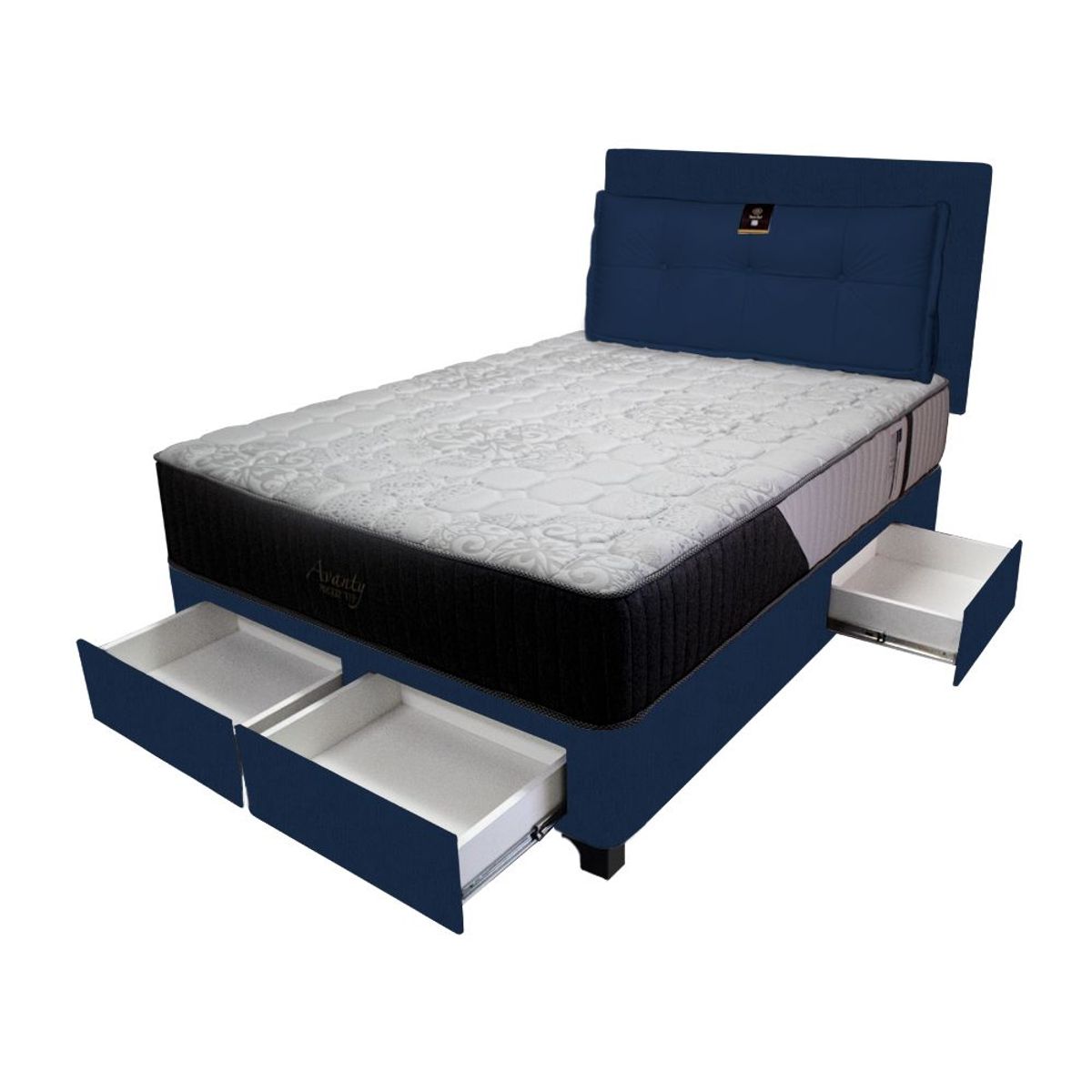 BARAKA HOME - Dormitorio Pocket Vip + 4 Caj. 1.5 Plz +Cabecera + Cojin - Azul Marino