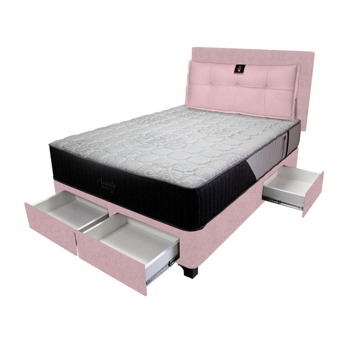BARAKA HOME - Dormitorio Pocket Vip + 4 Caj. 1.5 Plz + Cabecera + Cojin - Rosado