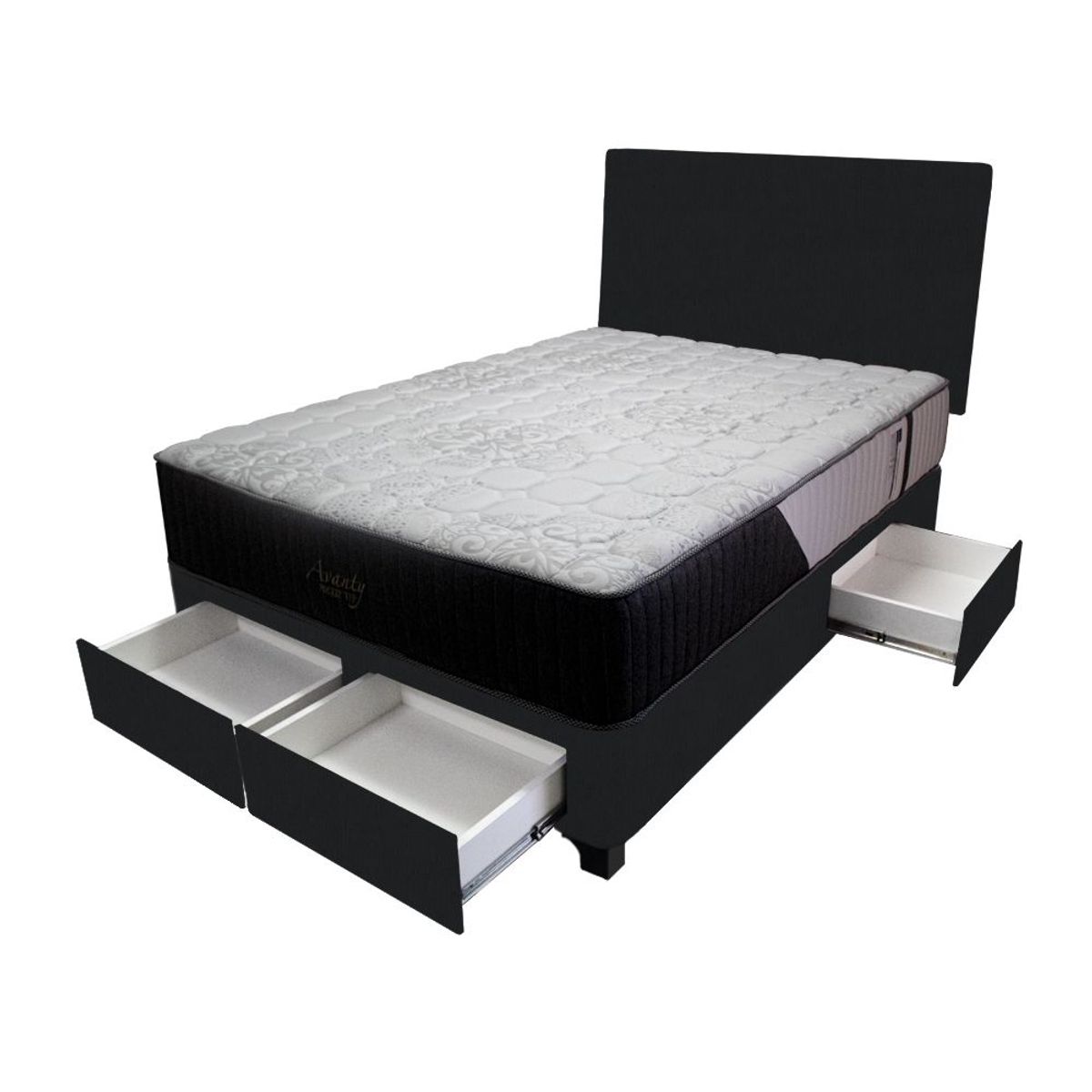 BARAKA HOME - Dormitorio Pocket Vip + 4 Cajones 1.5 Plz + Cabecera - Negro