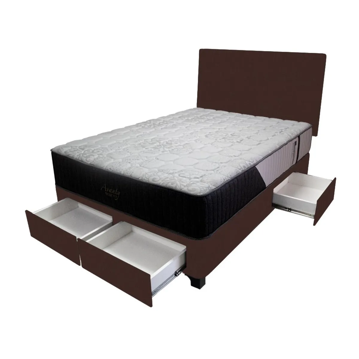 BARAKA HOME - Dormitorio Pocket Vip + 4 Cajones 1.5 Plz + Cabecera - Chocolate