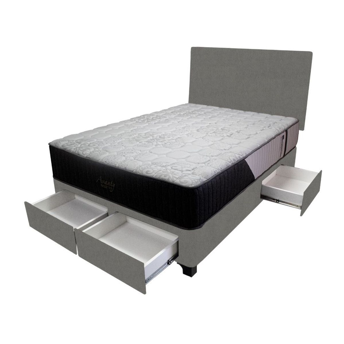 BARAKA HOME - Dormitorio Pocket Vip + 4 Cajones 1.5 Plz + Cabecera - Gris Oscuro