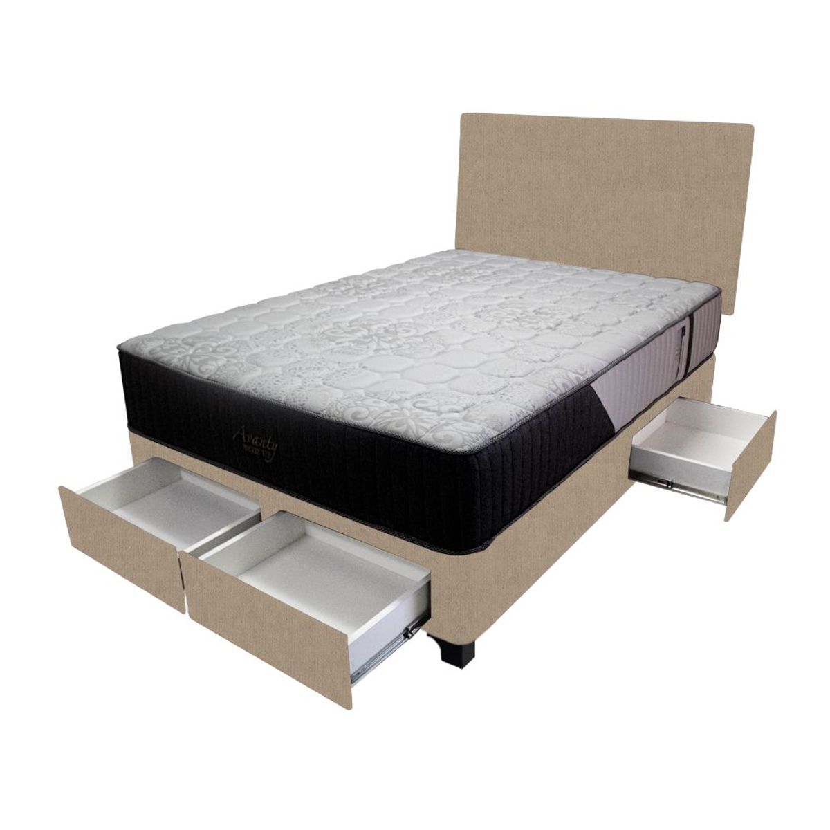 BARAKA HOME - Dormitorio Pocket Vip + 4 Cajones 1.5 Plz + Cabecera - Beige Claro