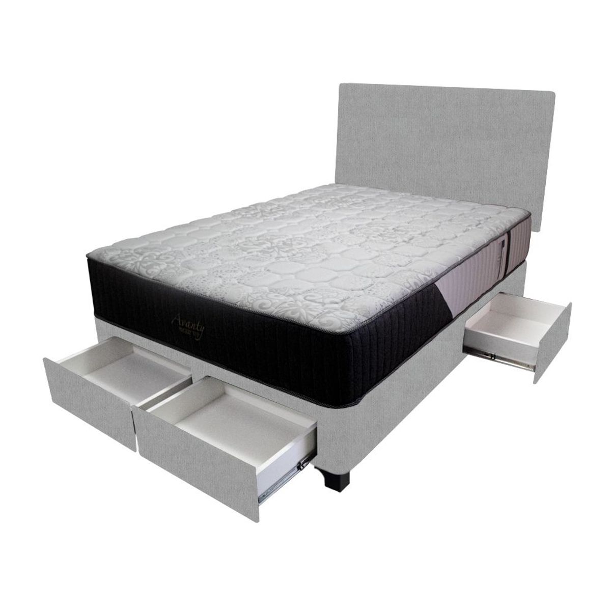 BARAKA HOME - Dormitorio Pocket Vip + 4 Cajones 1.5 Plz + Cabecera - Gris Claro