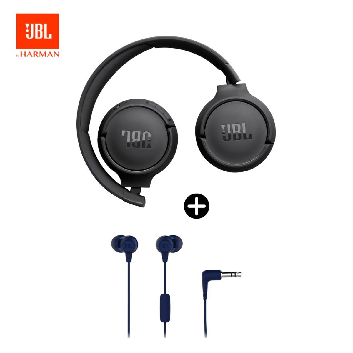 JBL - JBL Pack Especial Tune 520BT Negro Hasta 57 Hrs + JBL C50HI Cable Azul