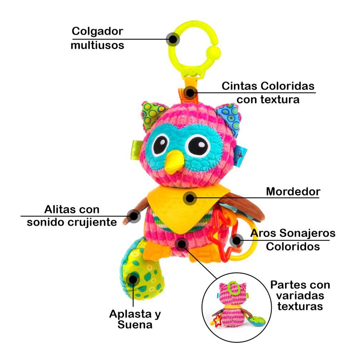 GENERICO - Peluche Sonajero Buhita - Estimulación Sensorial para Bebés