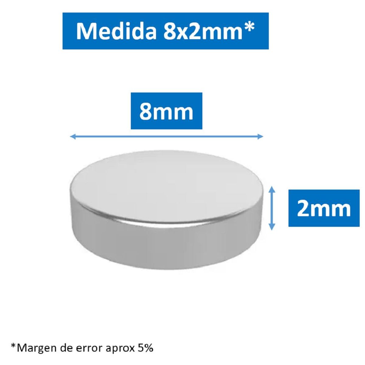 GENERICO - Imanes de neodimio modelo disco 8mmx2mm pack 20 unds