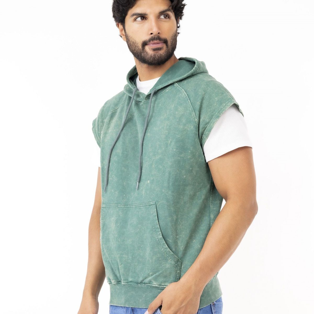 NEW YORK STARS - HMusculosas con capucha-Acid Wash-Verde