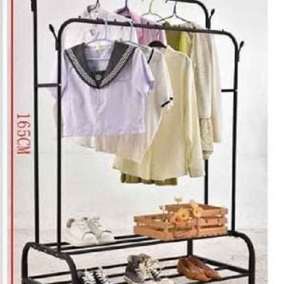 GENERICO - PERCHERO ORGANIZADOR DOS NIVELES DOBLE CON RUEDAS BLANCO